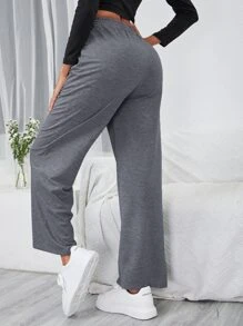 SHEIN Frenchy Pantalones deportivos unicolor de cintura con cordón - Gris Oscuro - Ver 2