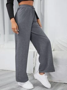 SHEIN Frenchy Pantalones deportivos unicolor de cintura con cordón - Gris Oscuro - Ver 6