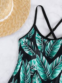 Random Tropical Print Tankini Summer Beach - Multicolor - View 5