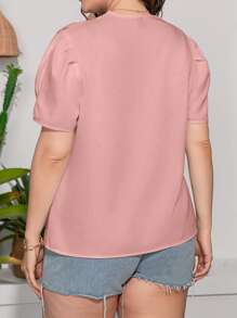 Calvaya 大碼拼接水溶蕾絲泡泡袖襯衫 - 淺粉色 - 查看 2