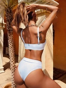 Cut Out O-Ring Detail Bikini - White - View 2