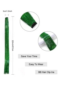 Sparkling Tinsel Silver Clip In Hair Tinsel, Fairy Hair Tinsel Kit Glitter Colorful Clip On Tinsel Hair Extensions For Girls Hair Accessories Party - Green - View 3