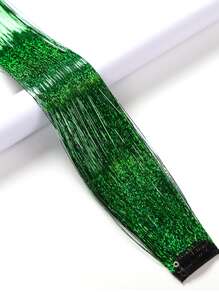 Sparkling Tinsel Silver Clip In Hair Tinsel, Fairy Hair Tinsel Kit Glitter Colorful Clip On Tinsel Hair Extensions For Girls Hair Accessories Party - Green - View 4