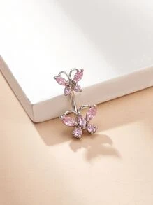 Cubic Zirconia Butterfly Decor Navel Belly Ring - Baby Pink - View 1