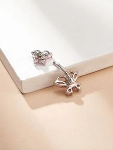 Cubic Zirconia Butterfly Decor Navel Belly Ring - Baby Pink - View 2