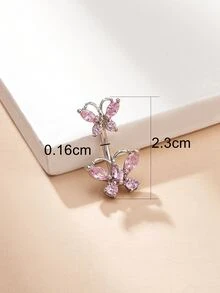 Cubic Zirconia Butterfly Decor Navel Belly Ring - Baby Pink - View 3