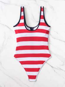 美國旗圖案半拉鏈連體泳衣 - 彩色 - 查看 5