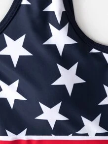 美國旗圖案半拉鏈連體泳衣 - 彩色 - 查看 6