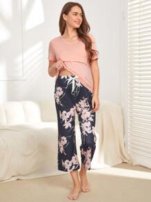 SHEIN Trang phục thư giãn Bà bầu Thắt nút Hoa Giải trí - Nhiều màu - Xem 1