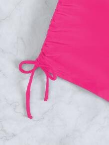 SHEIN Swim Đáy Bikini Nữ Dây kéo Thắt nút Xù màu trơn Giải trí - Màu Hồng Tươi - Xem 3