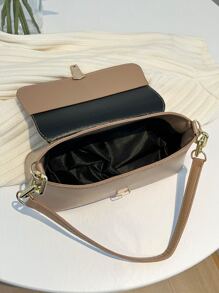 1 bolso de hombro de moda de PU con unicolor, diseño portátil y cierre con bloqueo - Caqui - Ver 3