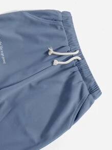 SHEIN Leap Crew Tween Boy标语图形t恤和运动裤套装 - 霧霾藍 - 查看 3