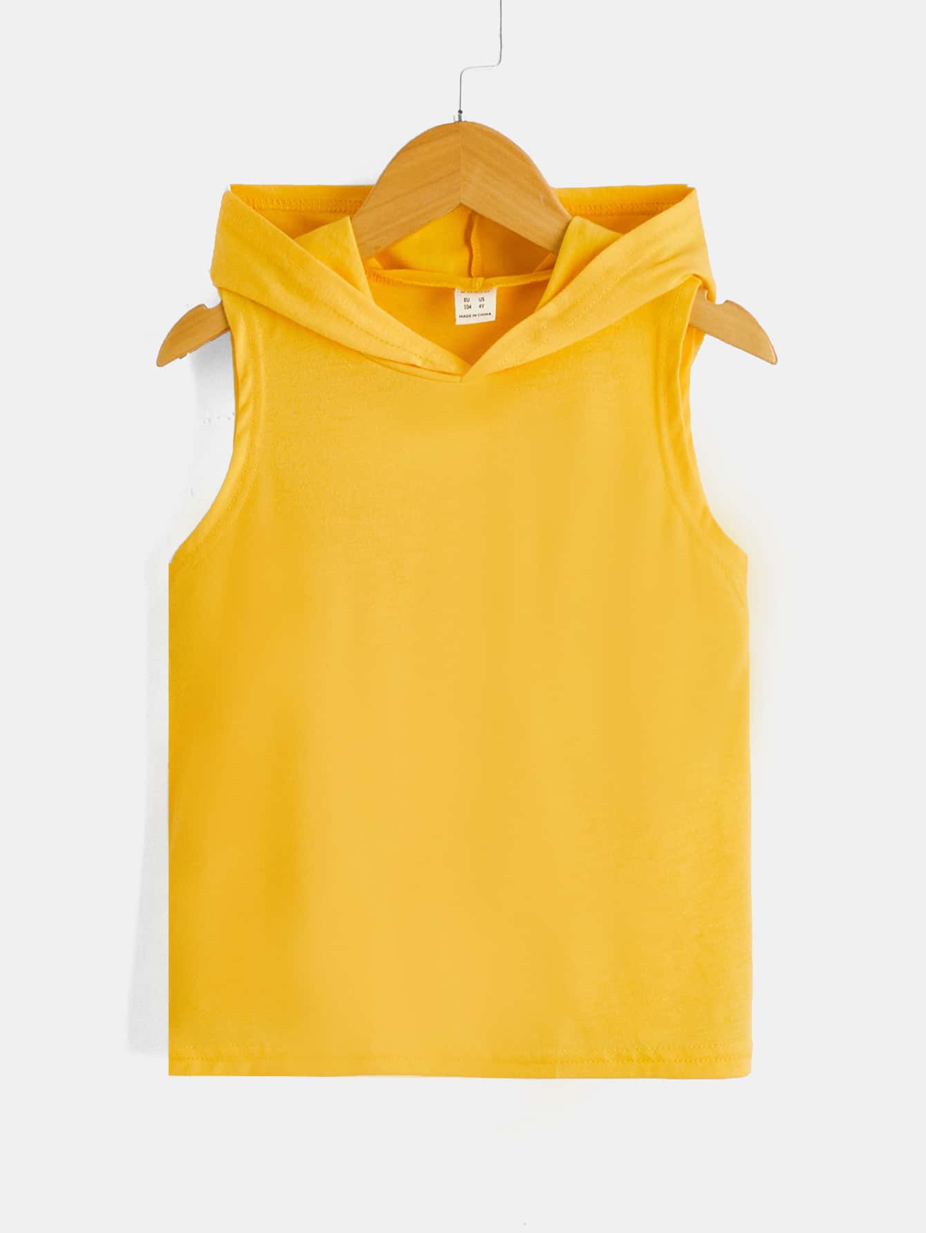 SHEIN Toddler Boys Solid Hooded Tank - Yellow - View 1
