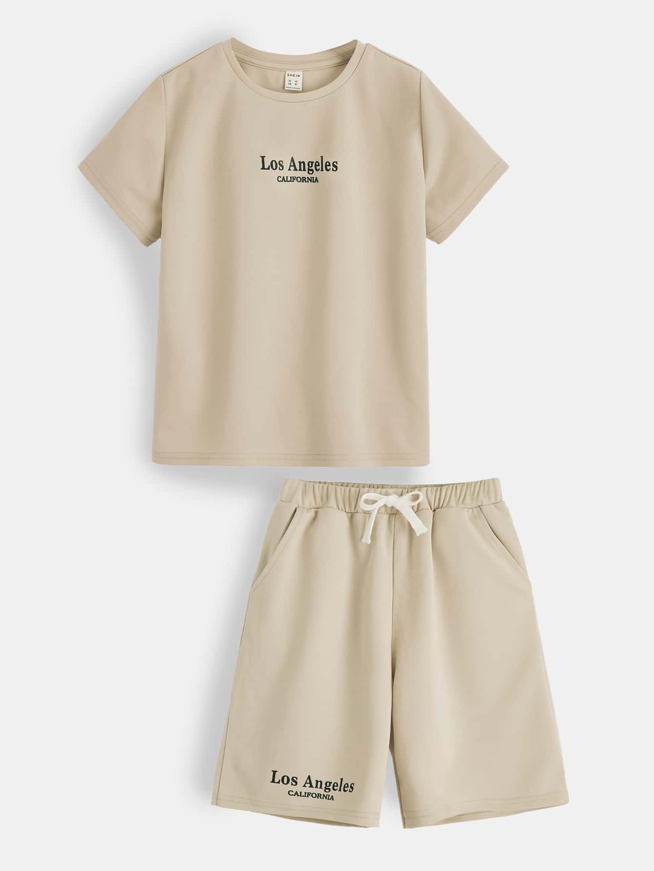 SHEIN Bộ hai mảnh Trai Dây kéo Túi Lá thư Giải trí - Màu Khaki - Xem 1