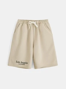 SHEIN Bộ hai mảnh Trai Dây kéo Túi Lá thư Giải trí - Màu Khaki - Xem 7
