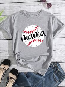 SHEIN Unity Camiseta béisbol con con estampado de letra - Gris Claro - Ver 1