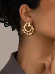 Round Decor Earrings - Yellow Gold - View 1