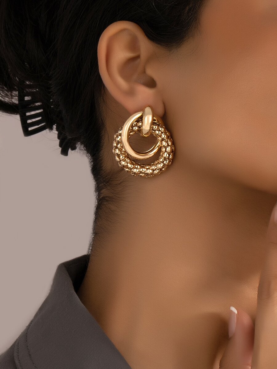 Round Decor Earrings - Yellow Gold - View 1