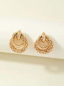 Round Decor Earrings - Yellow Gold - View 2