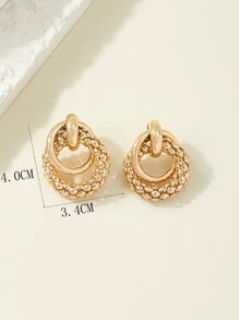 Round Decor Earrings - Yellow Gold - View 3