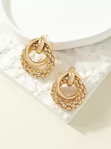 Round Decor Earrings - Yellow Gold - View 4