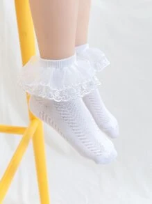 4雙小女童蕾絲邊中筒襪 - 彩色 - 查看 3