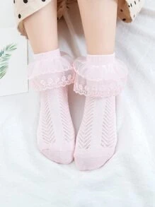 4雙小女童蕾絲邊中筒襪 - 彩色 - 查看 4