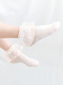 4雙小女童蕾絲邊中筒襪 - 彩色 - 查看 5