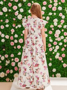 SHEIN Niñas Vestido floral ribete con fruncido bajo irregular - Multicolor - Ver 2