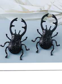 Pendientes de botón escarabajo en forma de - Negro - Ver 3