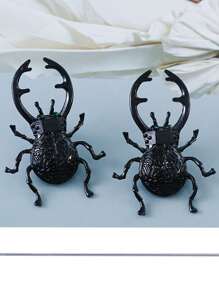 Pendientes de botón escarabajo en forma de - Negro - Ver 4