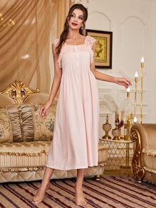 PalaceNights Colorblock Lace Trim Belted Schiffy PJ Set / Pajama Set Holiday Season, Fall Winter Clothes - Multicolor - View 4