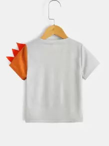 SHEIN Leap Crew Áo thun cổ tròn tay ngắn họa tiết khủng long thường ngày cho bé trai thích hợp cho mùa hè - Nhiều màu - Xem 2