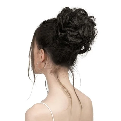 6 "Messy Bun Bun Hair Curls Synthetic Wavy Bun Ponytail Hair Extensions Thick Updo Bun Women Girls, Pale Grayish Brown And Bleached Blonde