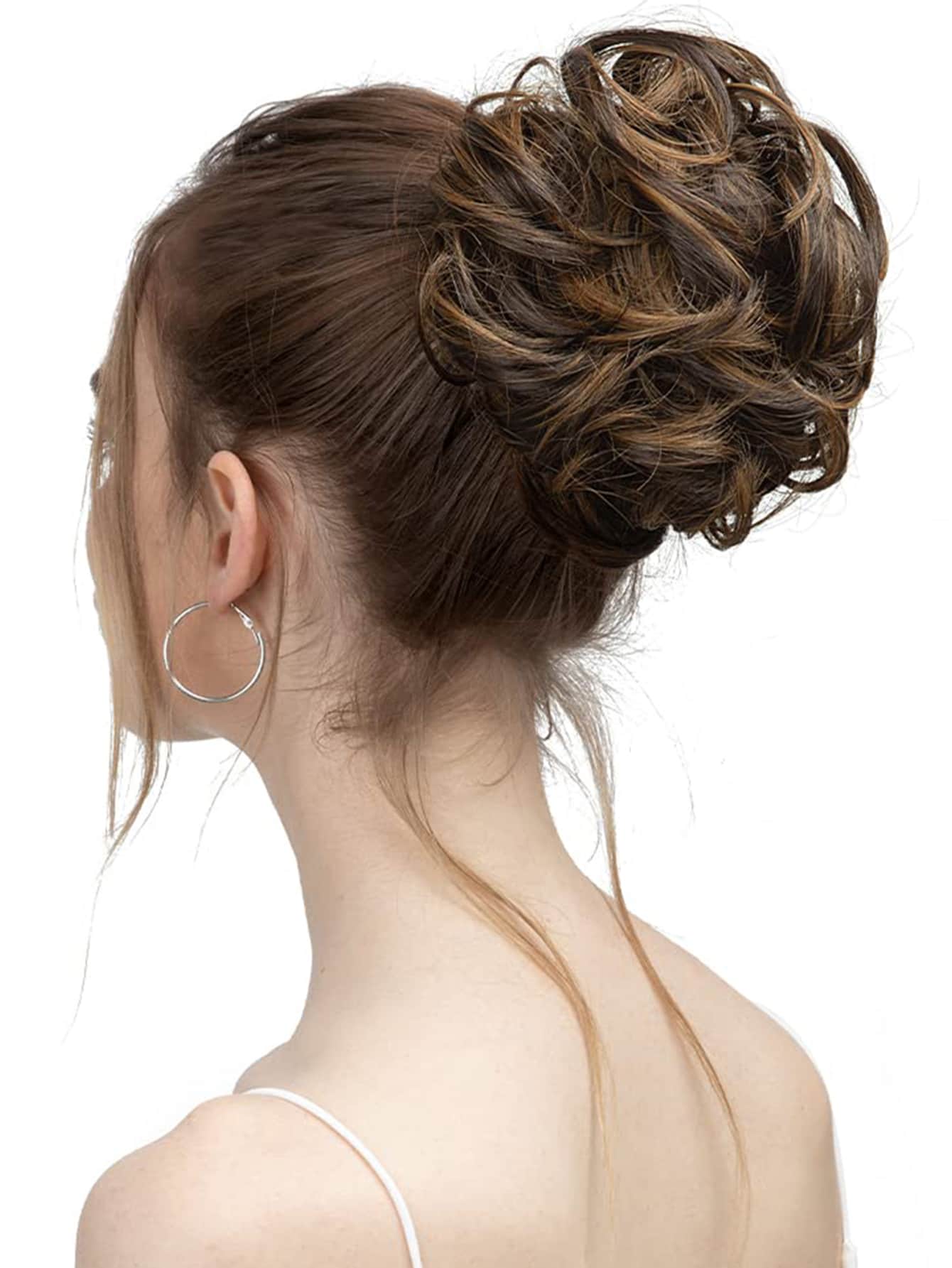 6 Inch Loose Curly Wavy Braided Hair Accessory, Thick Ponytail Hair Accessory, Suitable For Girls, Light Gray Brown And Gold