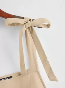 SHEIN EZwear Knot Strap Pocket Patched Pinafore Romper - Khaki - View 3