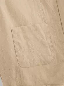 SHEIN EZwear Knot Strap Pocket Patched Pinafore Romper - Khaki - View 4