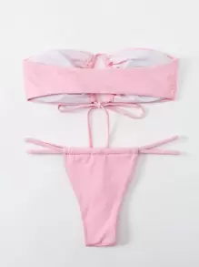 Conjunto de bikini tubo con cordón y nudo delantero, para vacaciones de verano en la playa - Rosa Pálido - Ver 2