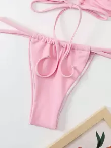 Conjunto de bikini tubo con cordón y nudo delantero, para vacaciones de verano en la playa - Rosa Pálido - Ver 4