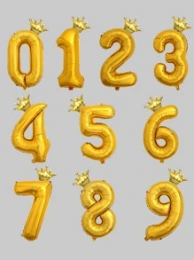 1 个数字和 1 个皇冠形生日周年纪念铝箔气球（不含充气吸管，皇冠和数字是分开的），圣诞节 - 金色 - 查看 2
