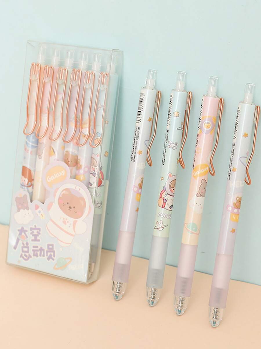 6pcs Cartoon Graphic Gel Pen - Black - View 1