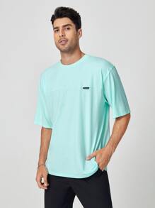 Manfinity NXTstreet 男士字母貼布T恤 - 薄荷藍 - 查看 1