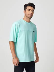 Manfinity NXTstreet 男士字母貼布T恤 - 薄荷藍 - 查看 3