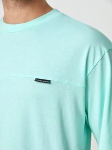 Manfinity NXTstreet 男士字母貼布T恤 - 薄荷藍 - 查看 5