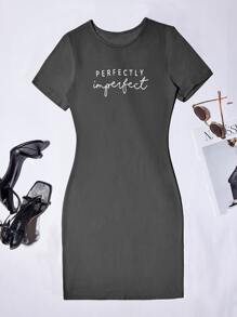 SHEIN Unity Letter Graphic Bodycon Dress - Dark Grey - View 1