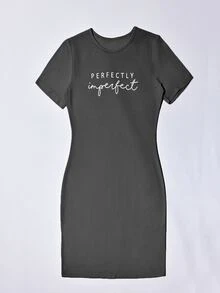 SHEIN Unity Letter Graphic Bodycon Dress - Dark Grey - View 3