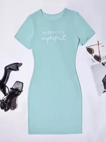 SHEIN Unity Letter Graphic Bodycon Dress - Baby Blue - View 1