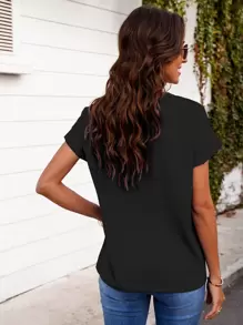 SHEIN Clasi Áo sơ mi nữ màu trơn Giải trí - màu đen - Xem 2