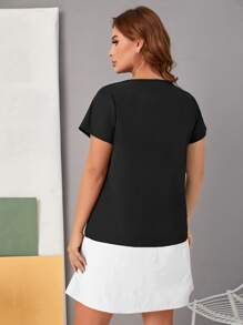 SHEIN Plus Colourblock Tunic Dress - Black and White - View 2