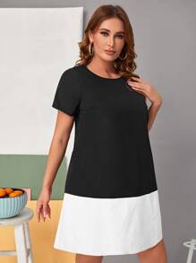 SHEIN Plus Colourblock Tunic Dress - Black and White - View 3